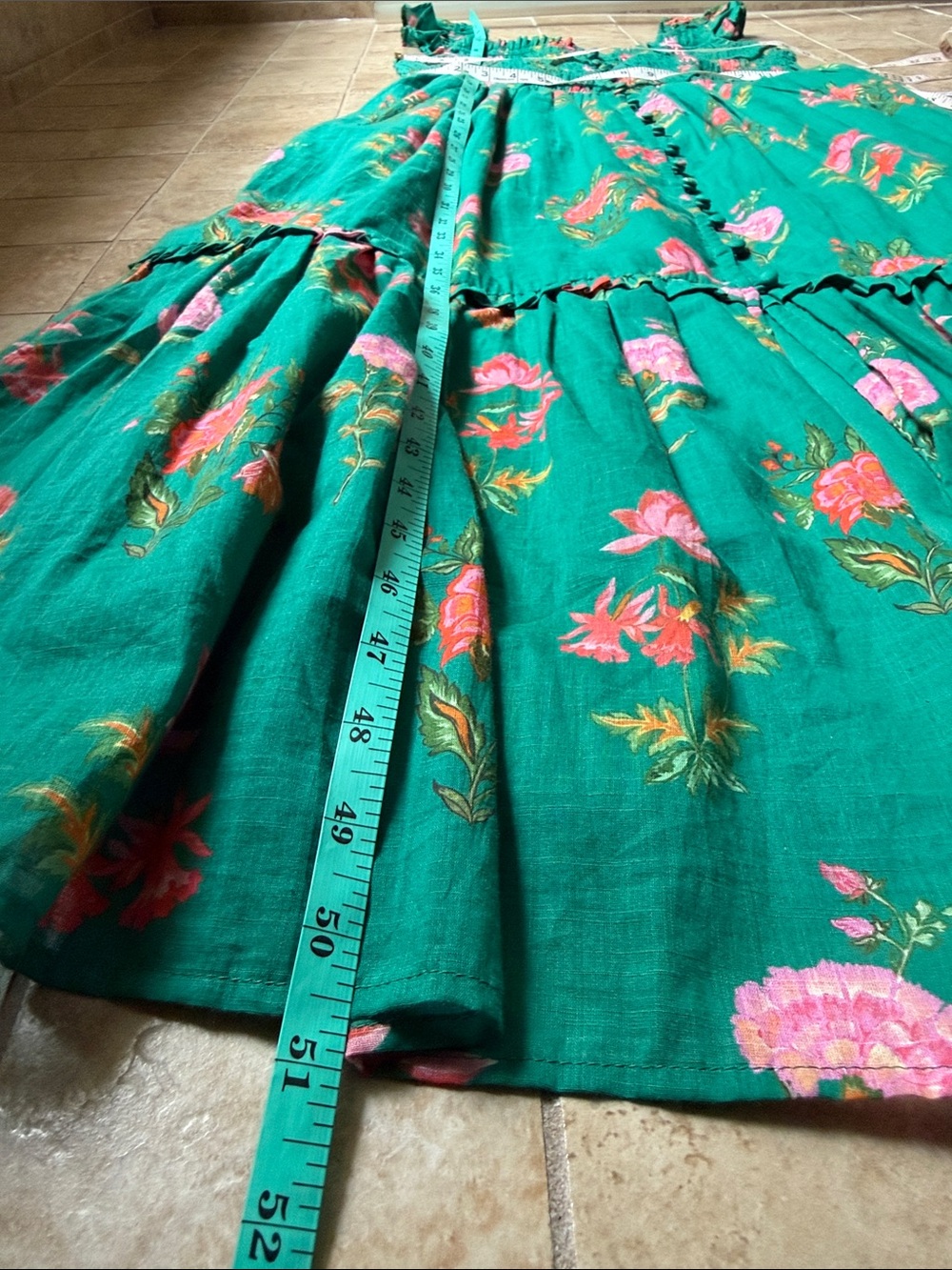 Anthropologie Peregrine Square Neck Midi Dress Pockets Smocked Flounce Teal Pink - Picture 11 of 16